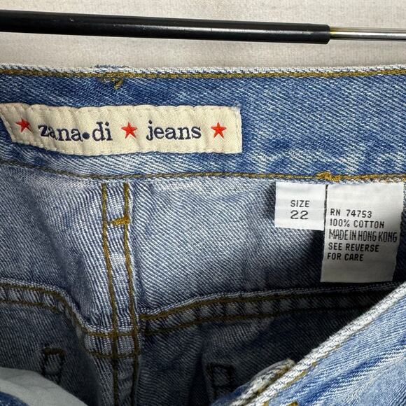 Vintage Zana Di Jeans Light Wash With Black Floral Detail Flare Jeans Size 22 - Picture 6 of 7